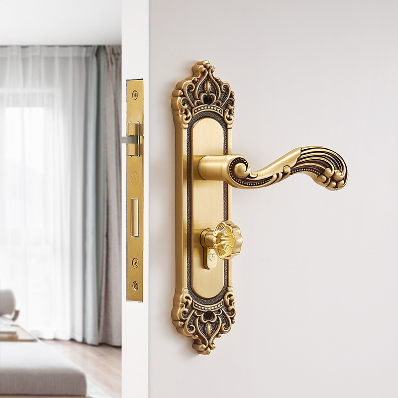 Brass Vintage Crown Door Handle Lock