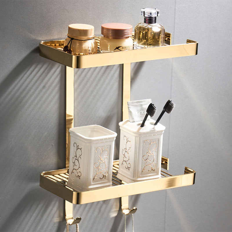 Brass Bathroom Double Shelf